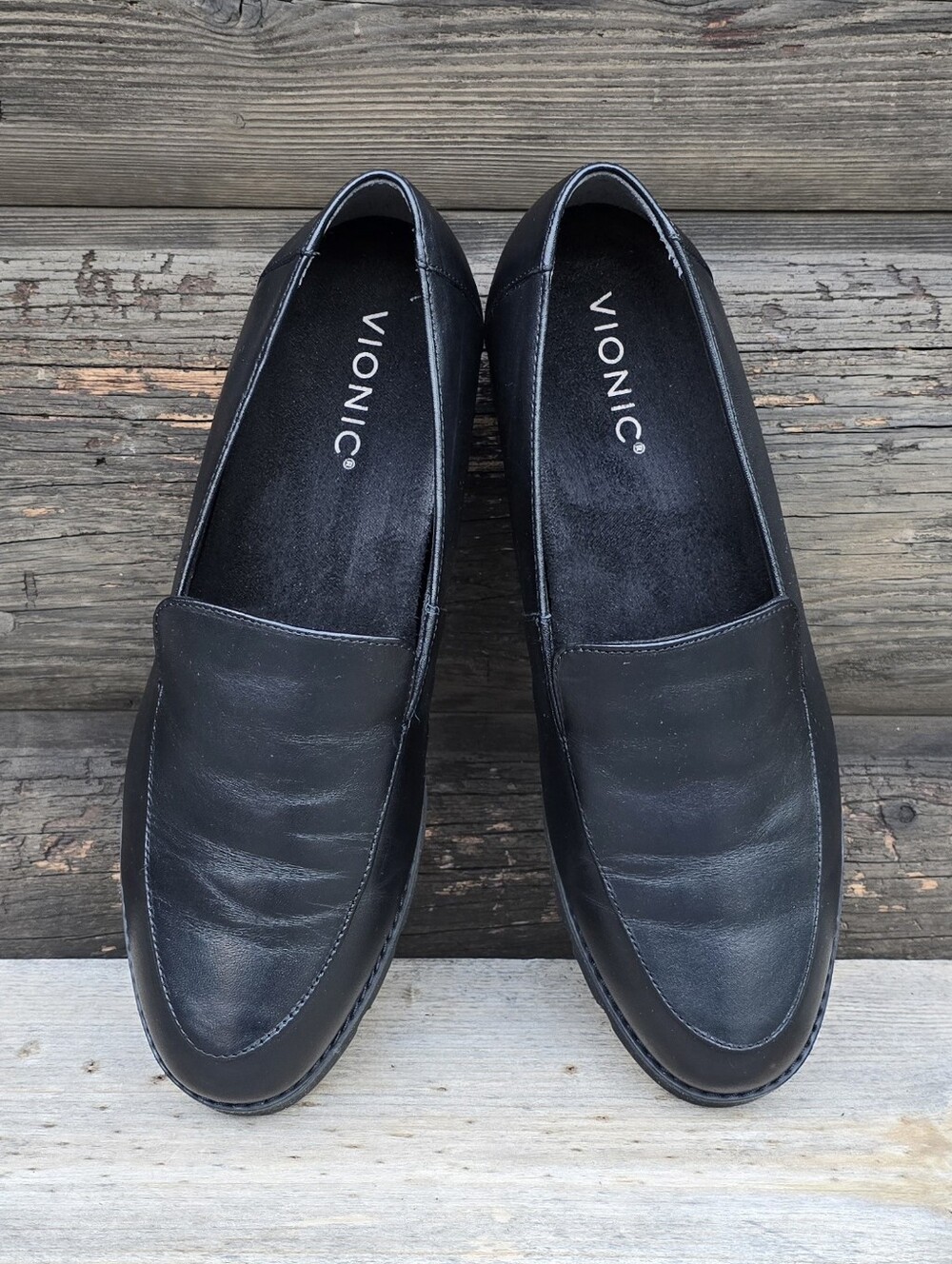 Vionic Kensley Y2K Preppy Minimalist Black Leather Lug Sole Comfort Loafer 8.5M - Picture 7 of 15